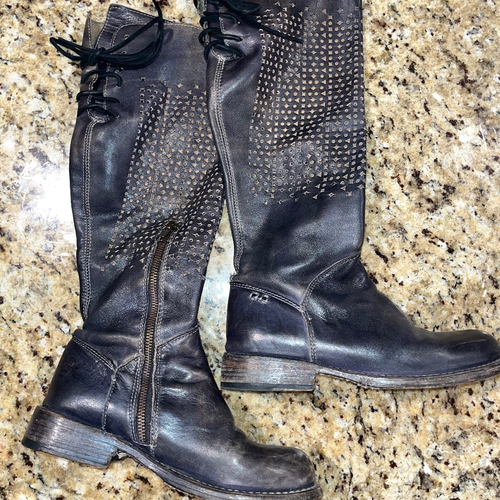 Bed|Stü x Free People Distressed Leather Lace-Up Tall Boots – Purple, Size 6.5 (